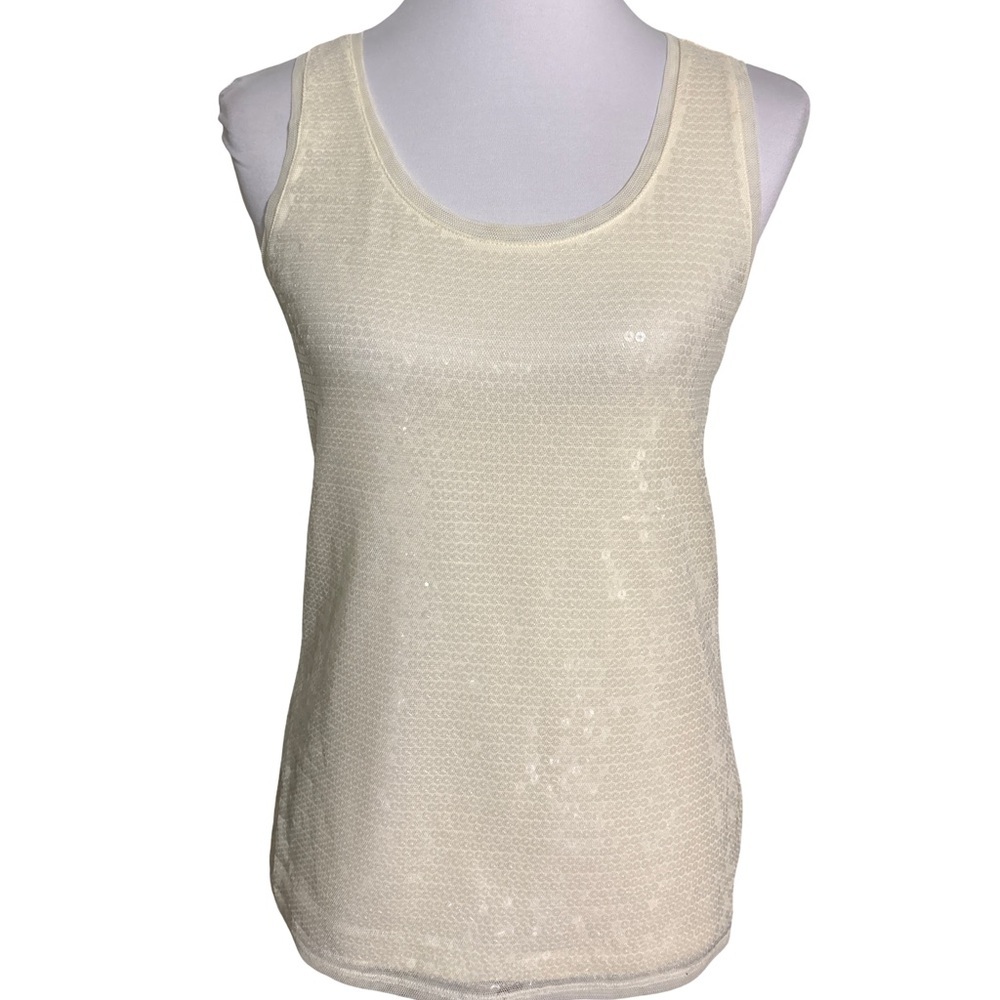 LOFT Cream Sequin Tank Top